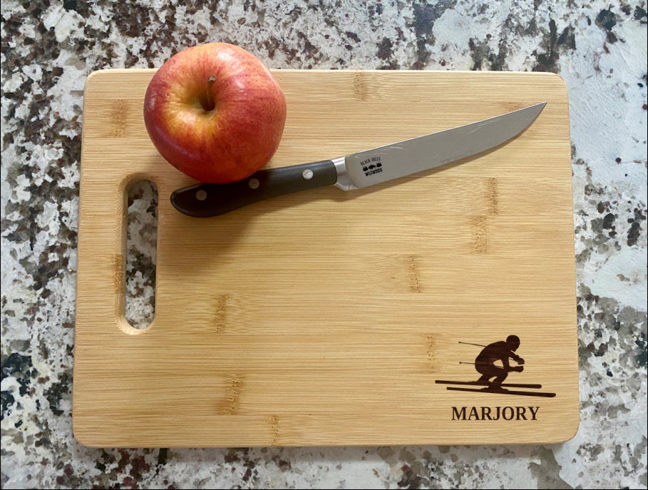 Skiing Cutting Board | Skier Charcuterie Board | Custom Serving Tray | Personalized Housewarming Closing Gift | Mountain Slopes Gift