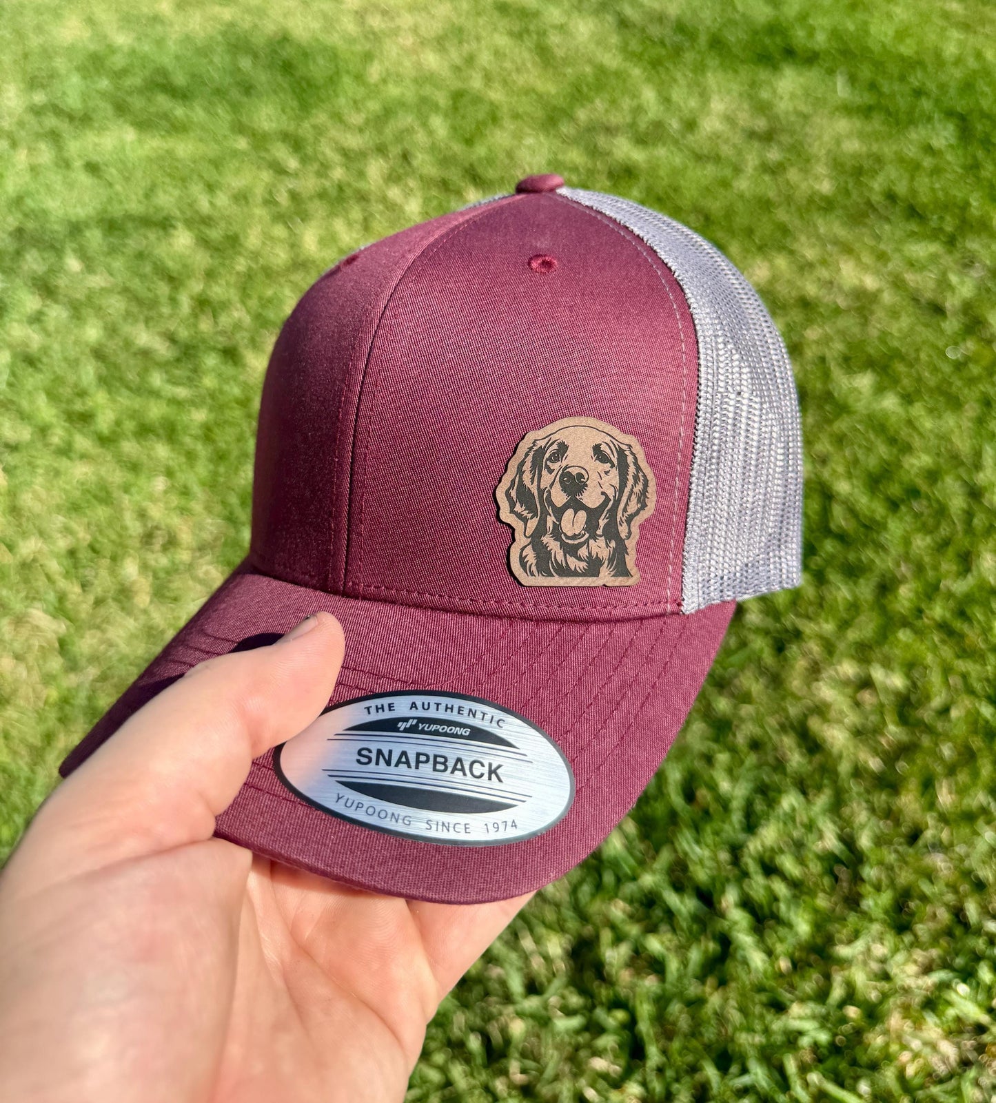 Golden Retriever Hat – Snapback Trucker Hat with Engraved Patch, Dog Lover Gift, Golden Pup Silhouette Cap, Pet Owner Trucker Hat