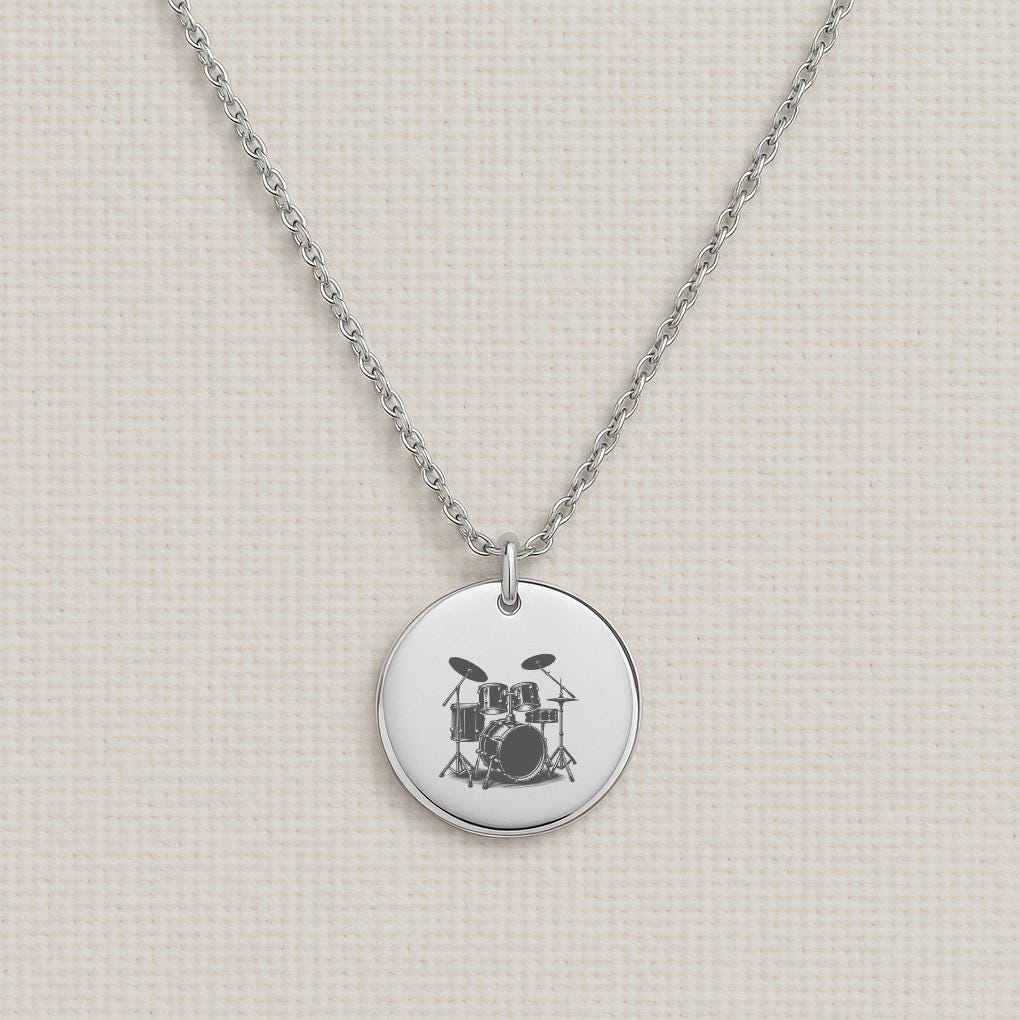 Drums Necklace – Personalized Drum Set Pendant Necklace for Drummers, Musicians, or Music Lovers – Rock Band Jewelry Gift for Him or Her