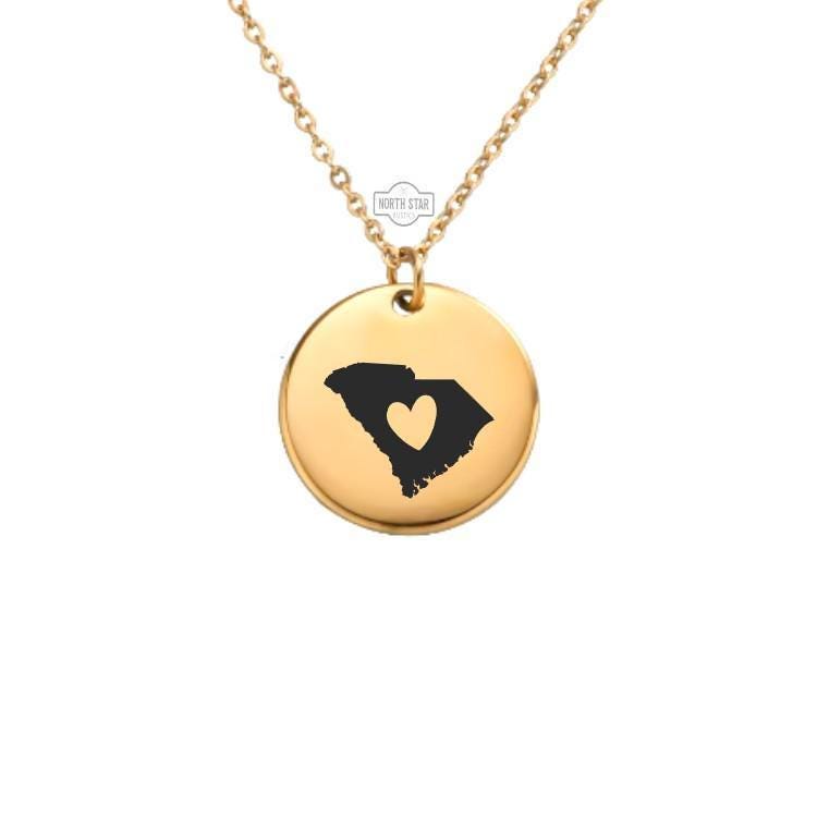 South Carolina Necklace – Gold or Silver State Outline Charm – Personalized State Pride Gift – Local or Travel Keychain Available