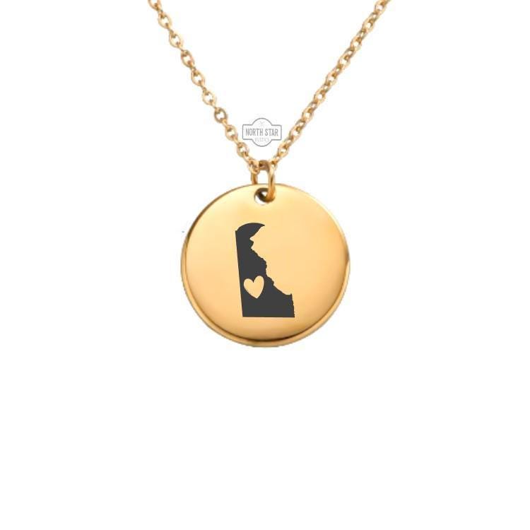Delaware Necklace – Gold or Silver State Outline Charm – Personalized DE Gift – Custom Jewelry Keepsake – Keychain Available