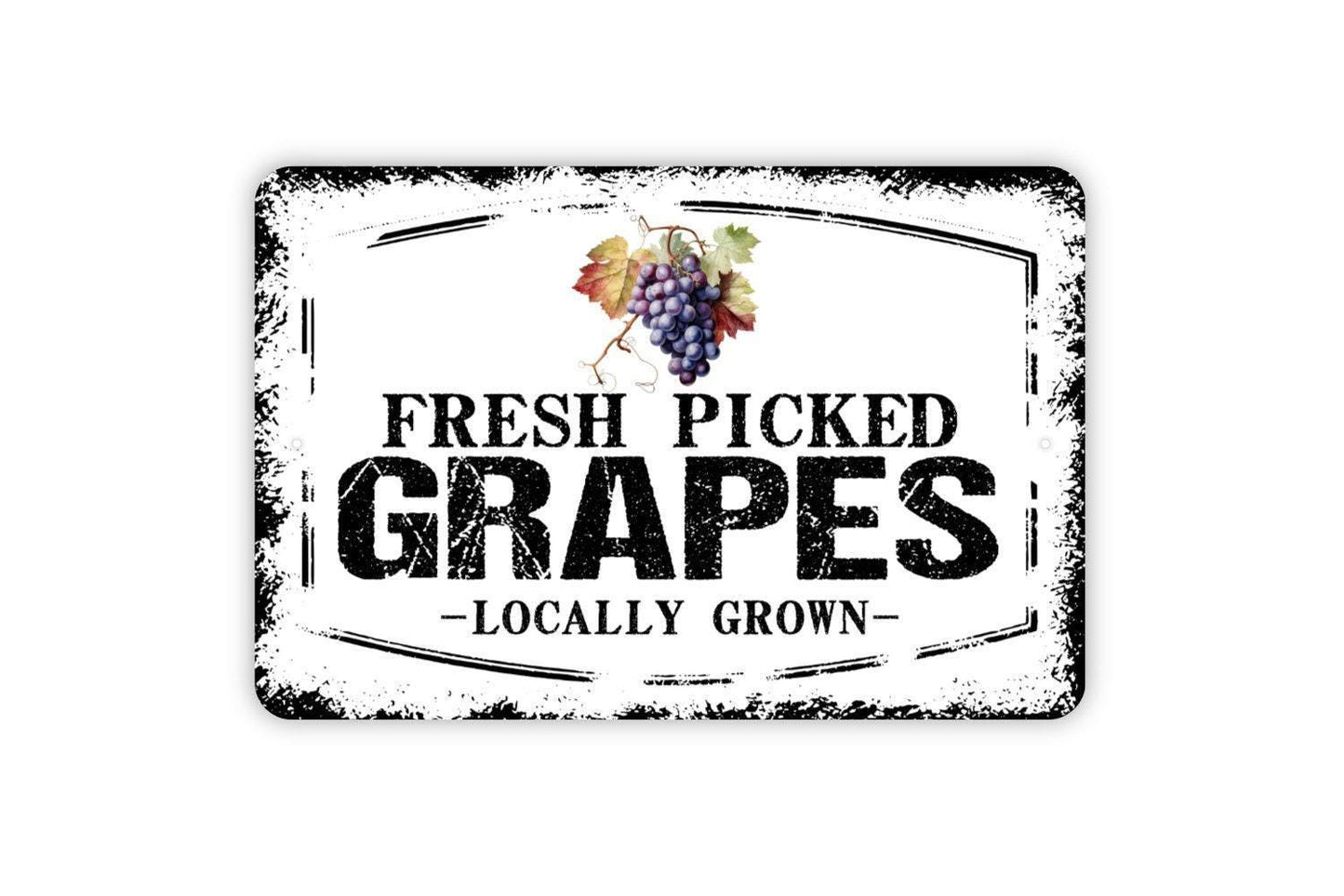 Fresh Picked Grapes Locally Grown Sign - Grape Vineyard Fruit Metal Sign Wall Art Indoor Or Outdoor
