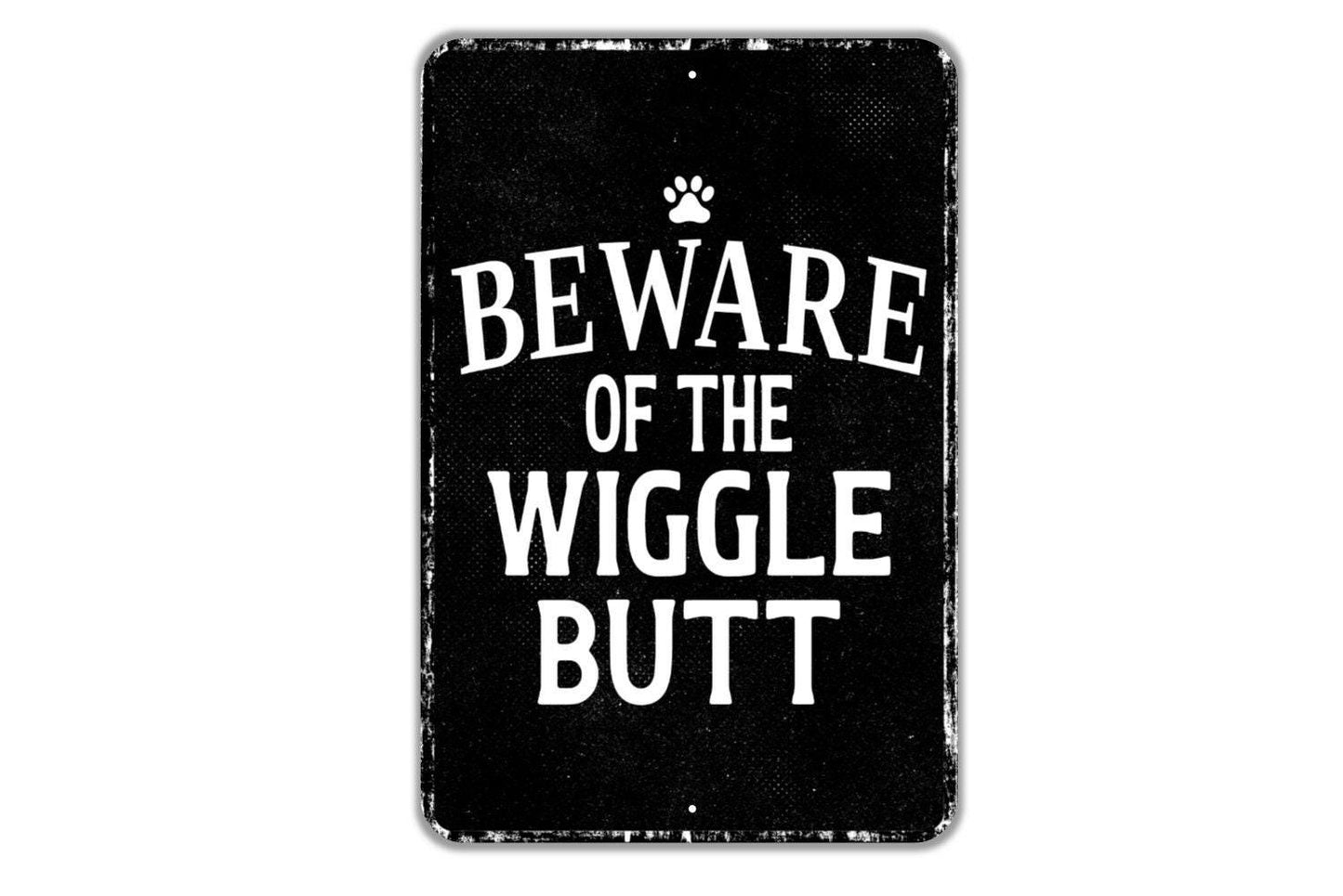 Beware of the Wiggle Butt Sign – Funny Dog Warning Sign, Metal Pet Sign for Porch or Gate, Friendly Dog Alert Home Decor