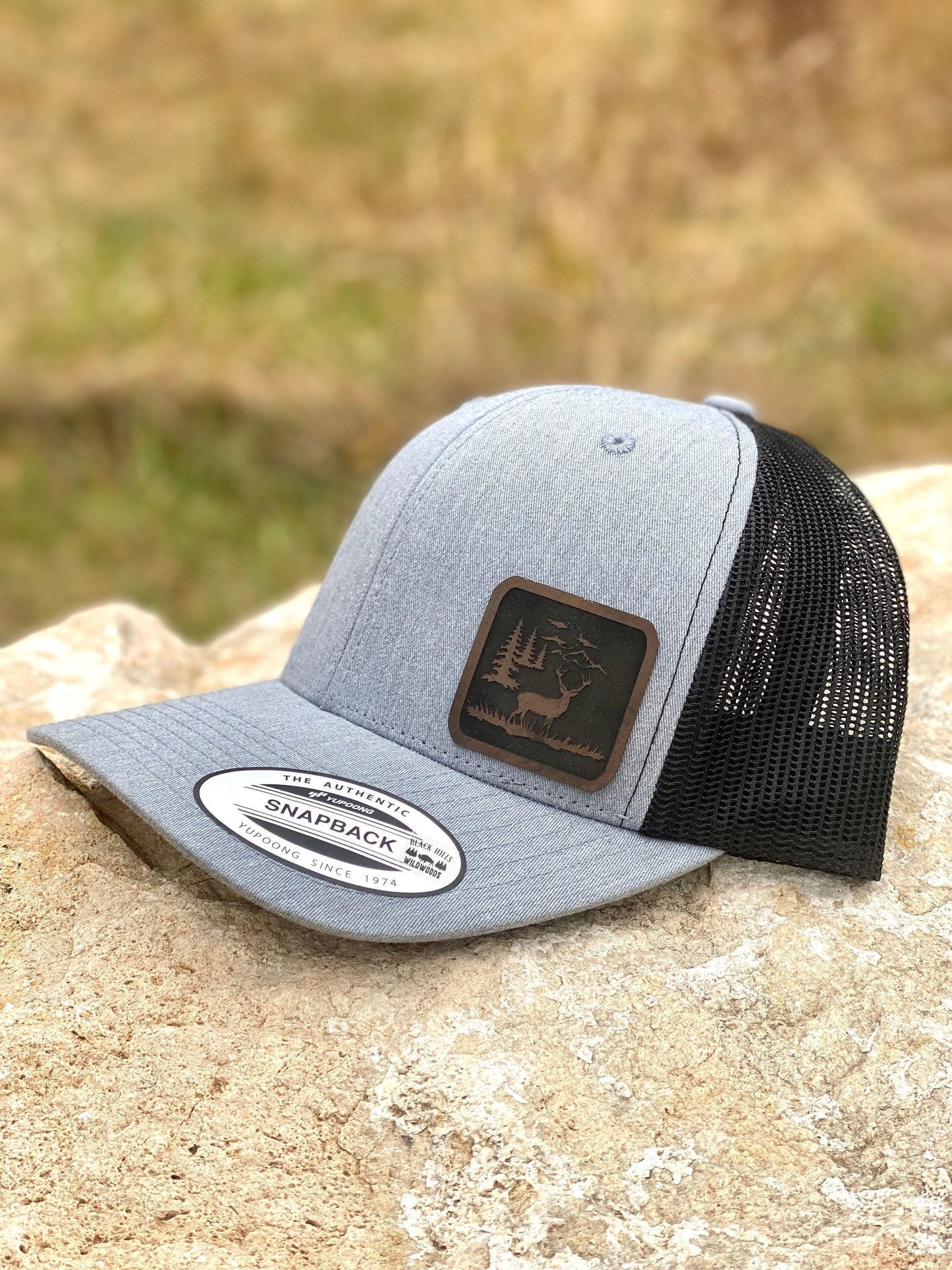 Buck Forest Scene Hat – Trucker or Snapback Cap with Deer and Trees Design – Hunting Hat for Outdoorsmen, Nature Lovers, Cabin Life Style