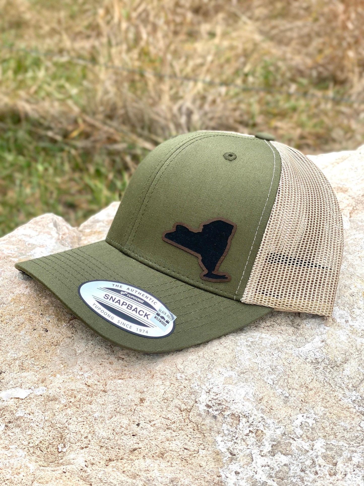 New York State Hat Snapback Trucker – Engraved Patch NY Outline Cap, Empire State Pride, Upstate or NYC Gift, Travel Style