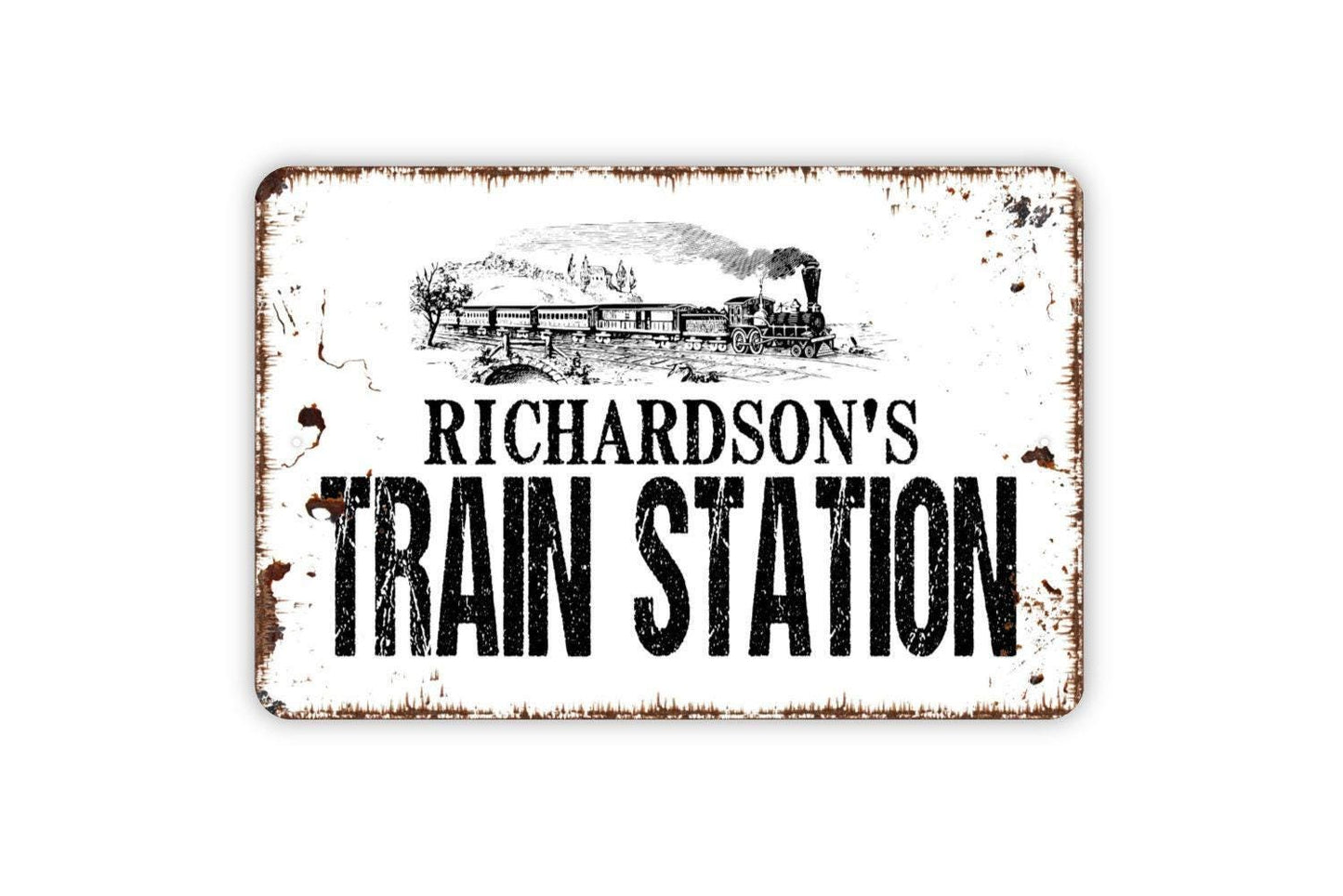 Personalized Train Station Sign - Custom Metal Wall Art