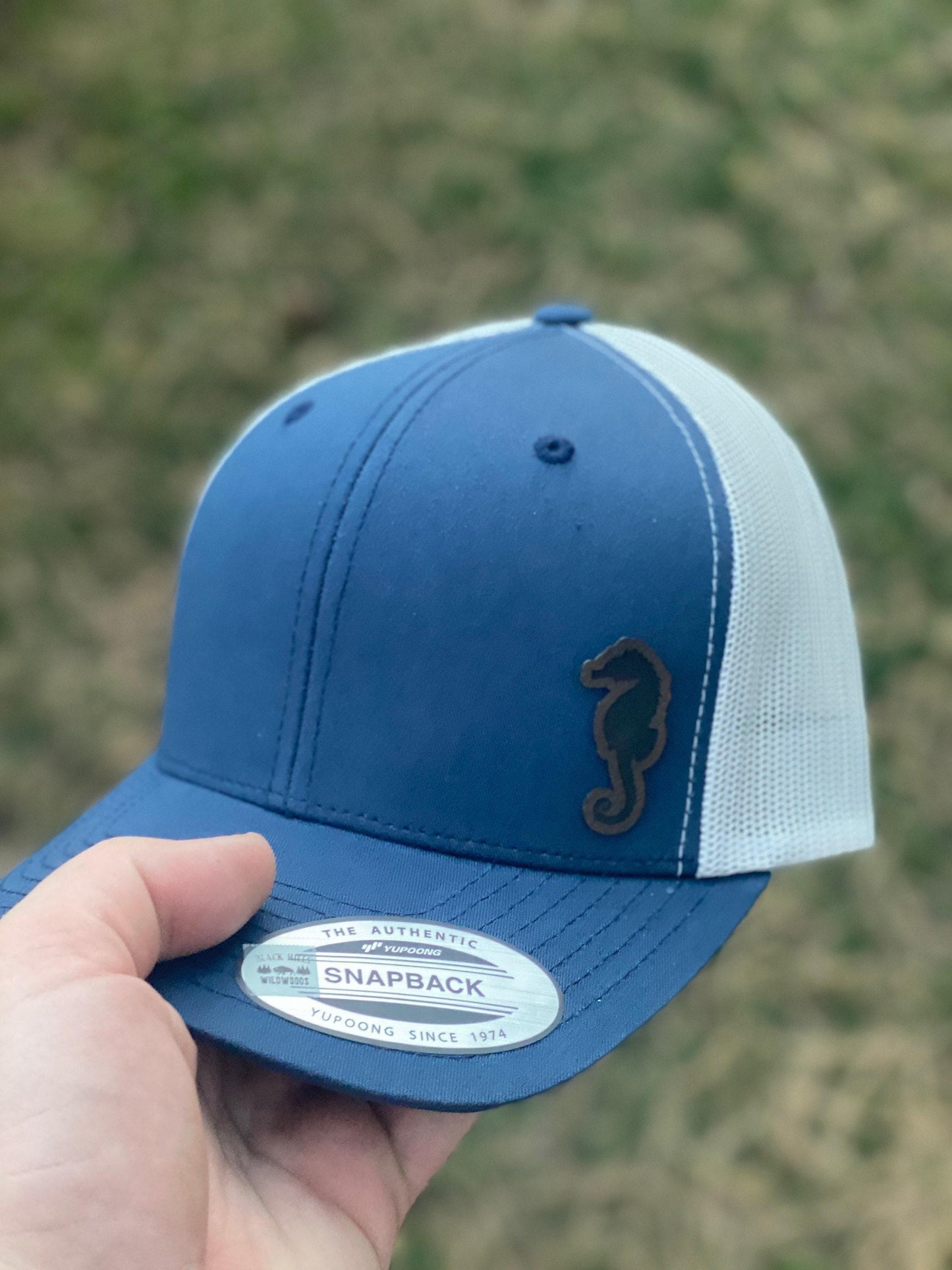 Sea Horse Hat β Snapback Trucker Hat with Patch β Ocean Life Cap β Marine Animal Hat β Coastal Gift for Him or Her β Beach Style Hat