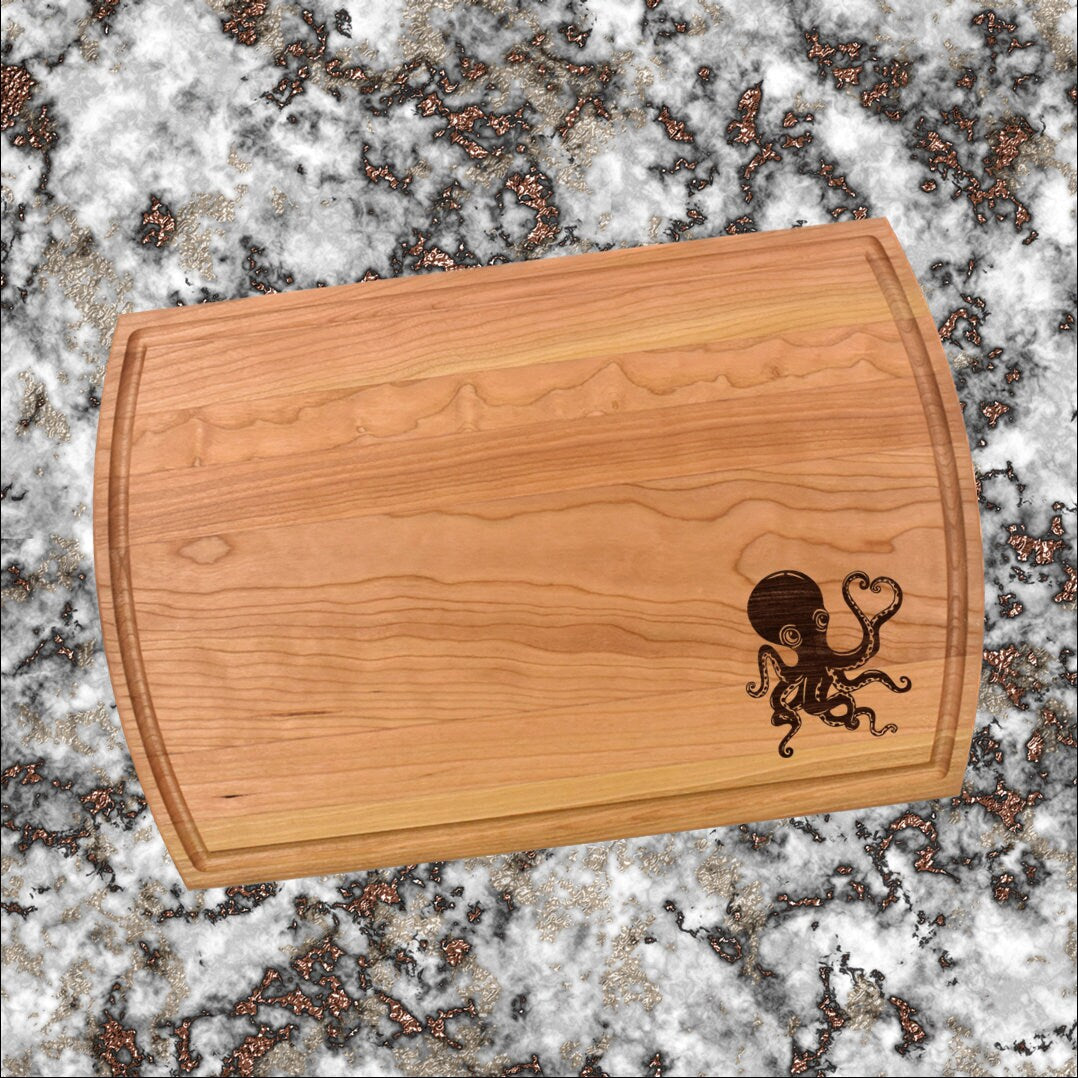 Octopus Engraved Cutting Board – Nautical Kitchen Decor, Ocean Lover Gift, Charcuterie Board with Sea Creature Design