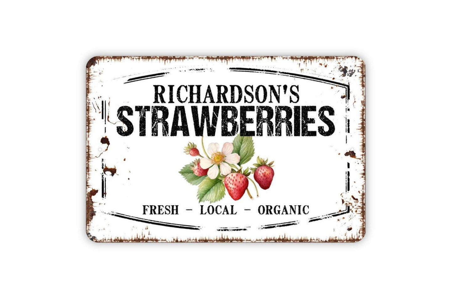 Personalized Strawberries Sign - Custom Your Name Strawberry Farm Garden Metal Sign Wall Art Indoor Or Outdoor