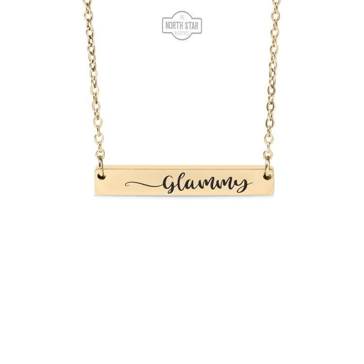 Glammy Bar Necklace or Keychain – Gift from Grandkids – Engraved Jewelry for Glamorous Grandma – Stylish Family Keepsake