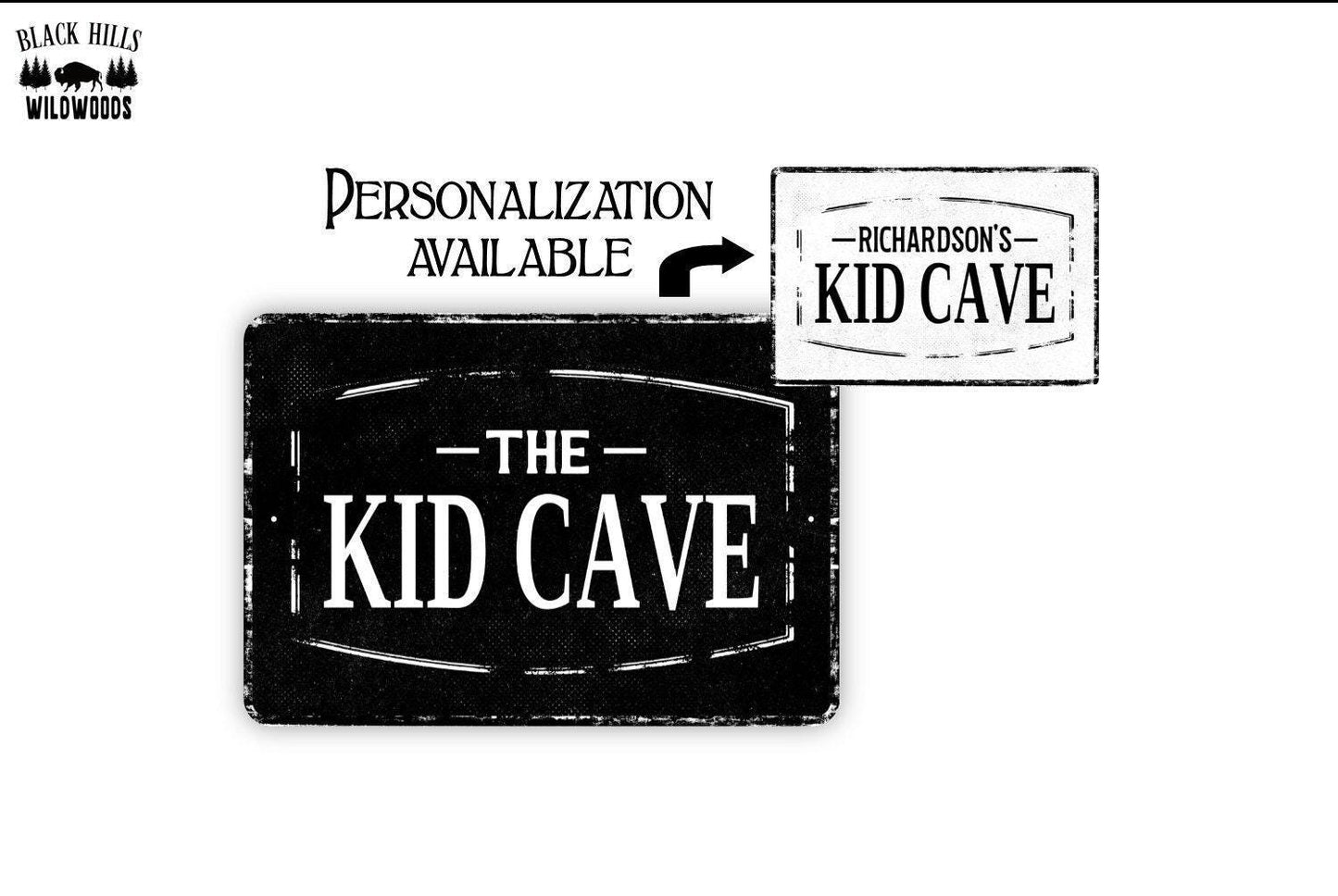 The Kid Cave Welcome Sign - Outdoor Or Indoor Metal Wall Art - Vinyl Sticker Decal Novelty Gift