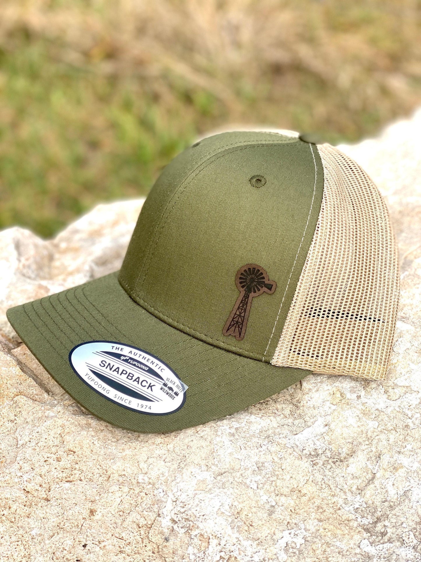 Farm Windmill Hat – Rustic Snapback Cap with Engraved Windmill Design, Country Style Hat, Homestead or Farm Gift, Patch Trucker Hat
