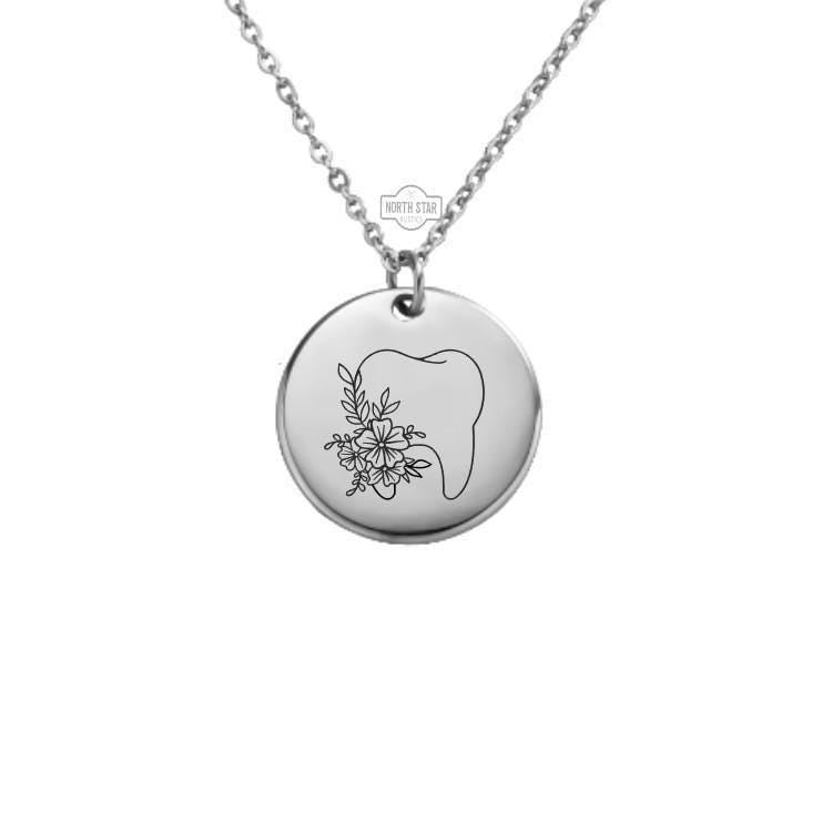 Floral Tooth Necklace or Keychain – Personalized Dentist or Hygienist Gift in Gold or Silver, Flower Tooth Charm for Her or Him