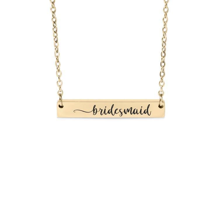Bridesmaid Bar Necklace or Keychain – Wedding Party Gift – Engraved Jewelry for Bridesmaid Proposal or Thank You Keepsake