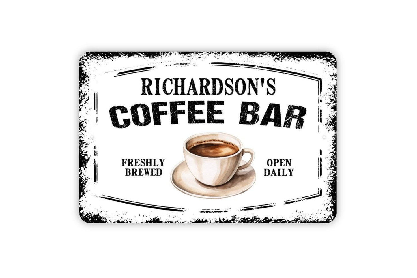Personalized Coffee Bar Sign - Custom Coffeehouse Metal Wall Art Indoor Or Outdoor