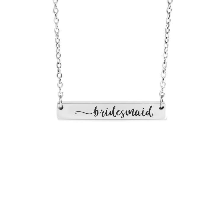 Bridesmaid Bar Necklace or Keychain – Wedding Party Gift – Engraved Jewelry for Bridesmaid Proposal or Thank You Keepsake