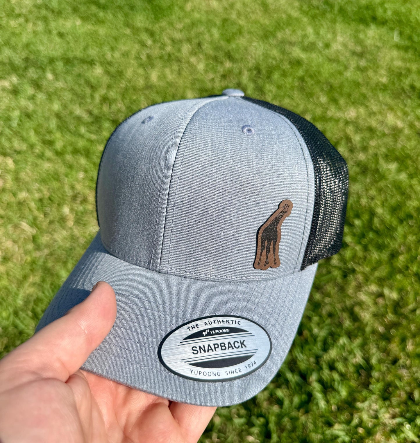 Giraffe Hat – Snapback Trucker Hat with Engraved Giraffe Patch, Wildlife Lover Gift, Zoo Animal Cap, Rustic Safari Style Hat