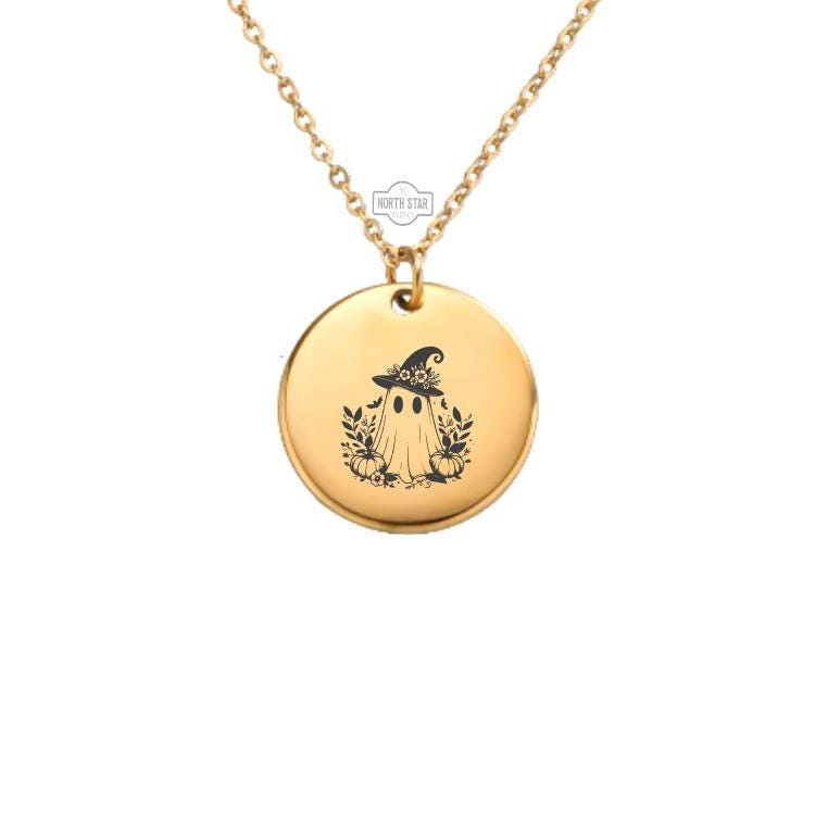 Ghost Pumpkin Necklace – Gold or Silver Halloween Charm – Spooky Cute Fall Jewelry – Personalized Pendant – Keychain Available