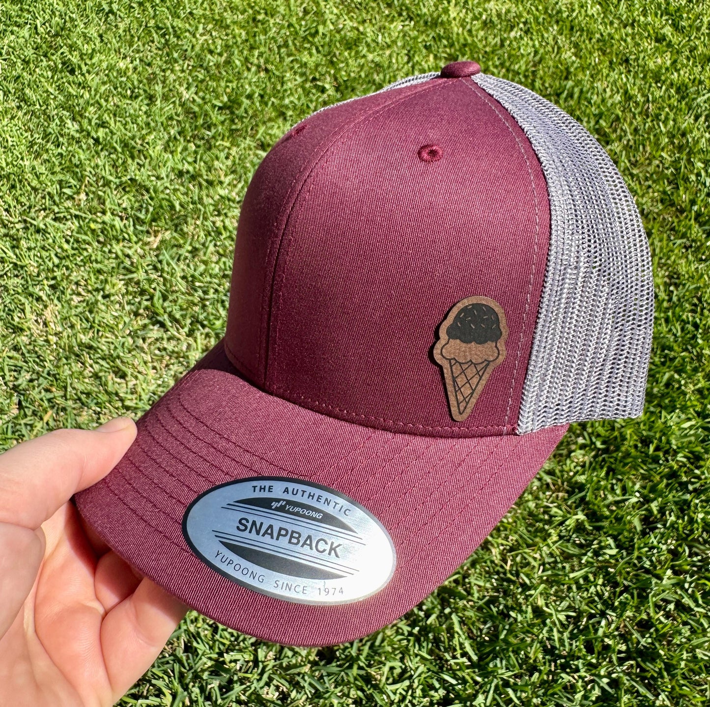 Ice Cream Cone Hat β Snapback Trucker Hat with Leatherette Patch β Dessert Lover Cap β Summer Gift β Foodie Style Hat