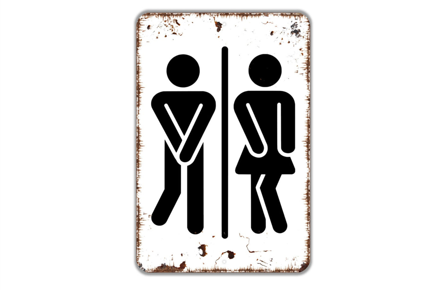 Funny Man Woman With Crossed Legs Sign - Gender Neutral Bathroom Metal Wall Art - Indoor or Outdoor