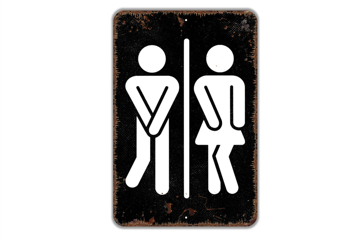 Funny Man Woman With Crossed Legs Sign - Gender Neutral Bathroom Metal Wall Art - Indoor or Outdoor