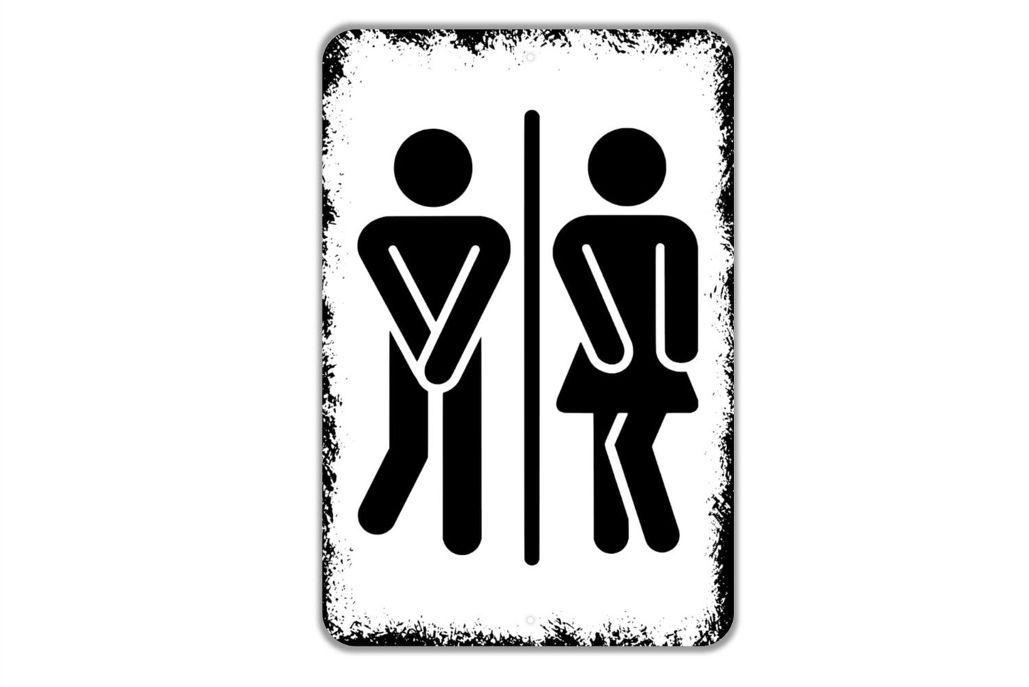 Funny Man Woman With Crossed Legs Sign - Gender Neutral Bathroom Metal Wall Art - Indoor or Outdoor
