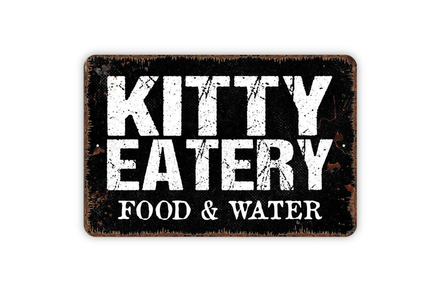 Kitty Eatery Food and Water Sign | Cute Cat Feeding Station Kitchen Décor | Pet Lover Gift Metal Cat Sign or Vinyl Sticker for Cat Owners