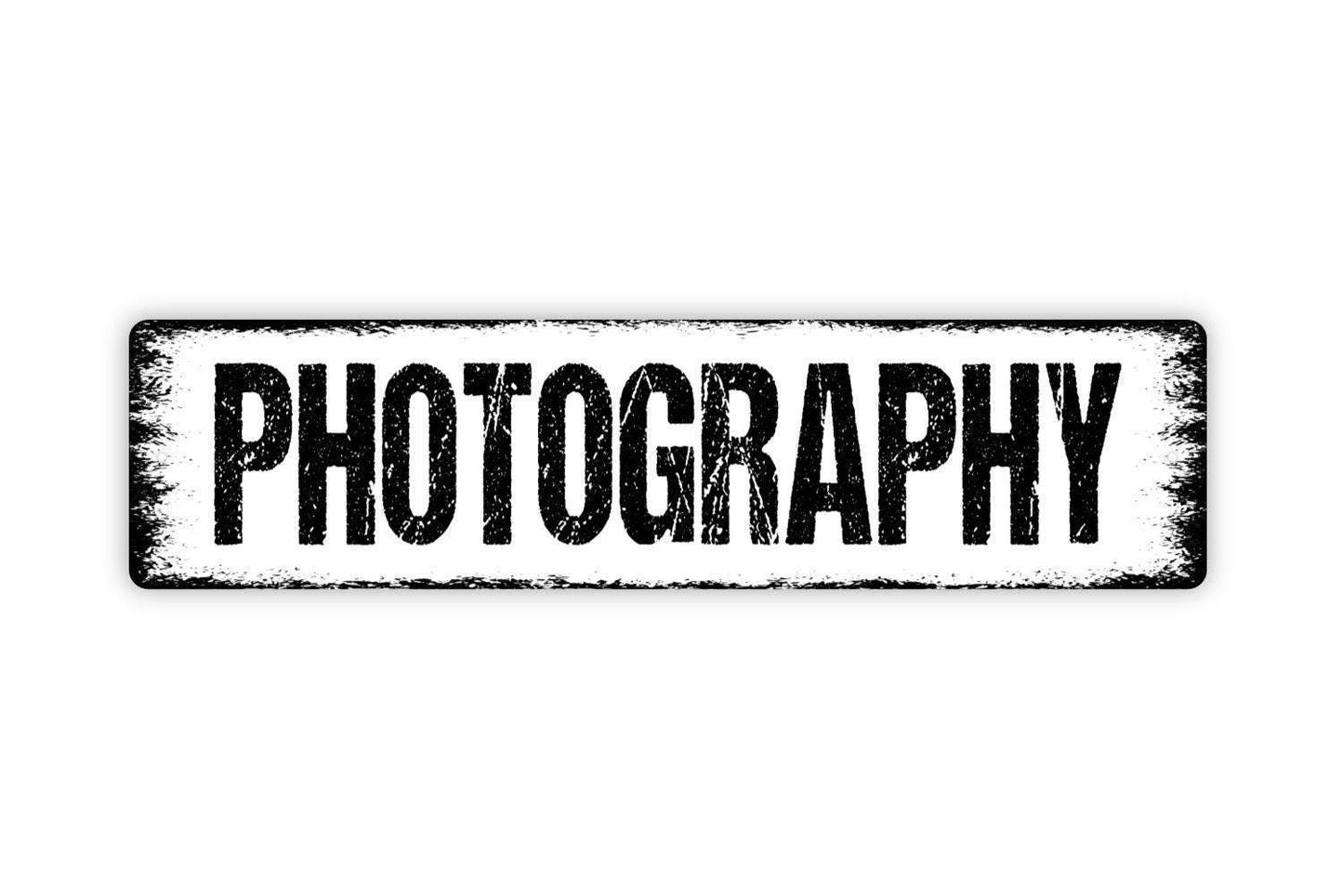 Photography Sign - Photos Taken Here Photographer Camera Vinyl Sticker Or Street Metal Sign or Door Name Plate Plaque