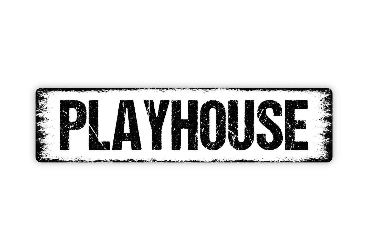 Playhouse Sign – Kids Playroom Outdoor Playhouse Door Wall Decor – Rustic Farmhouse Children’s Room Sign – Metal Sign or Sticker