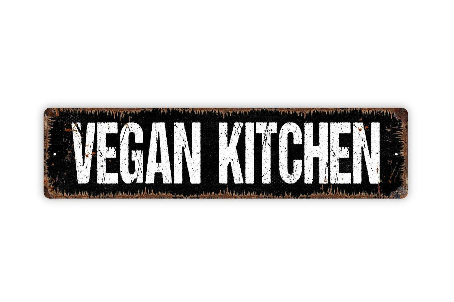 Vegan Kitchen Sign - No Meat No Dairy Kitchen Cafe Pantry Vinyl Sticker Or Street Metal Sign or Door Name Plate Plaque