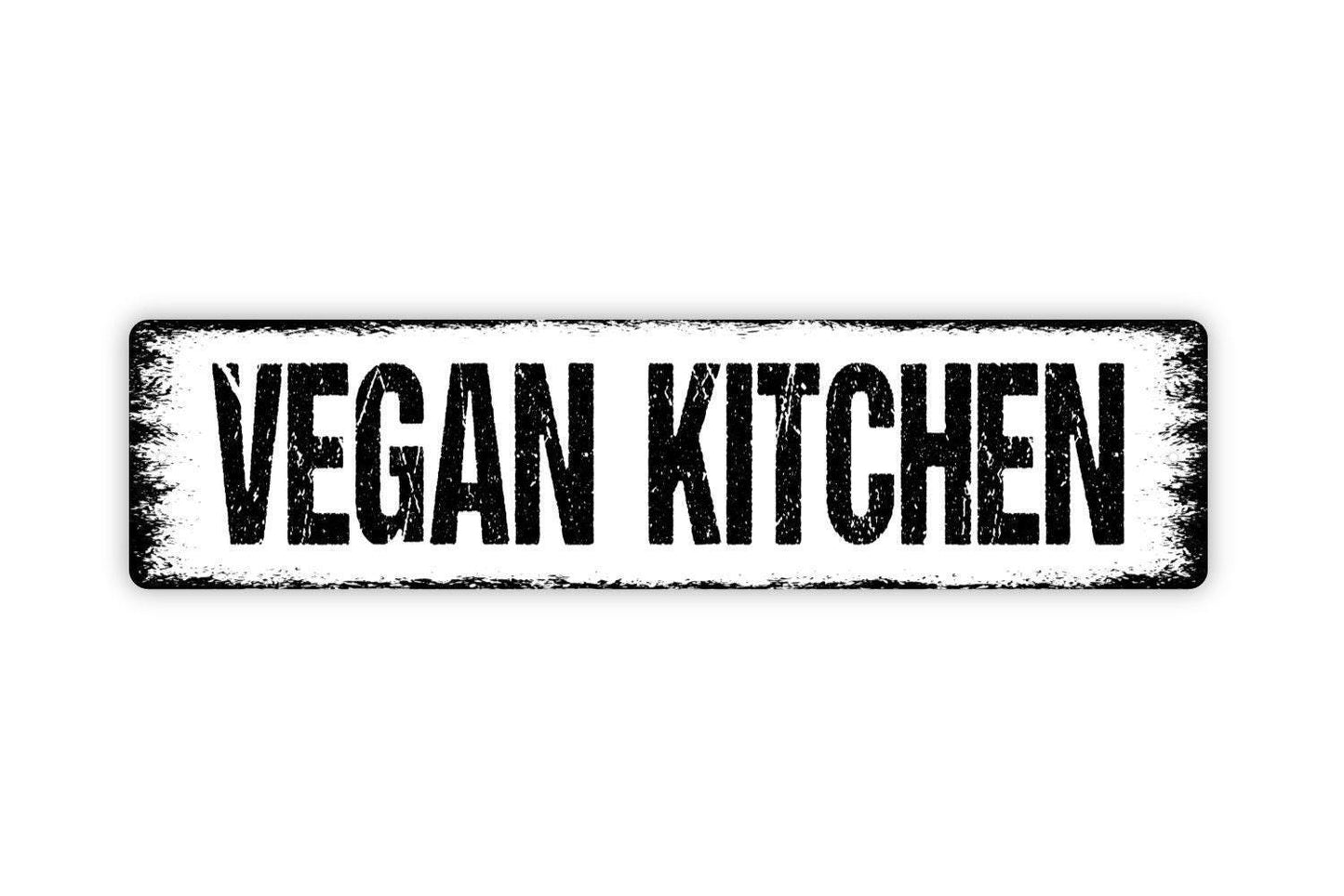 Vegan Kitchen Sign - No Meat No Dairy Kitchen Cafe Pantry Vinyl Sticker Or Street Metal Sign or Door Name Plate Plaque