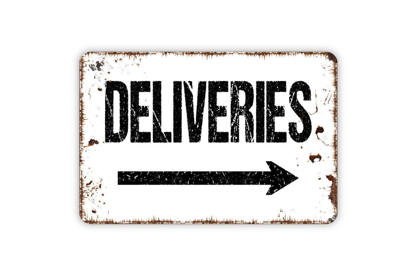 Deliveries With Arrow Sign | Directional Delivery Driver Decor | Business Warehouse Package Drop Off Notice | Metal Sign or Vinyl Sticker