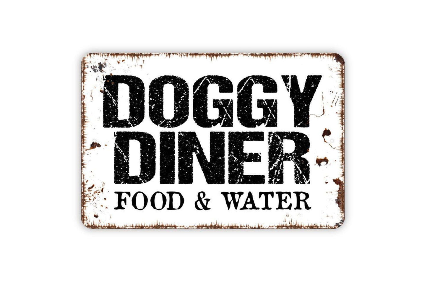 Doggy Diner Food and Water Sign - Dog Meal Metal Wall Art - Indoor or Outdoor