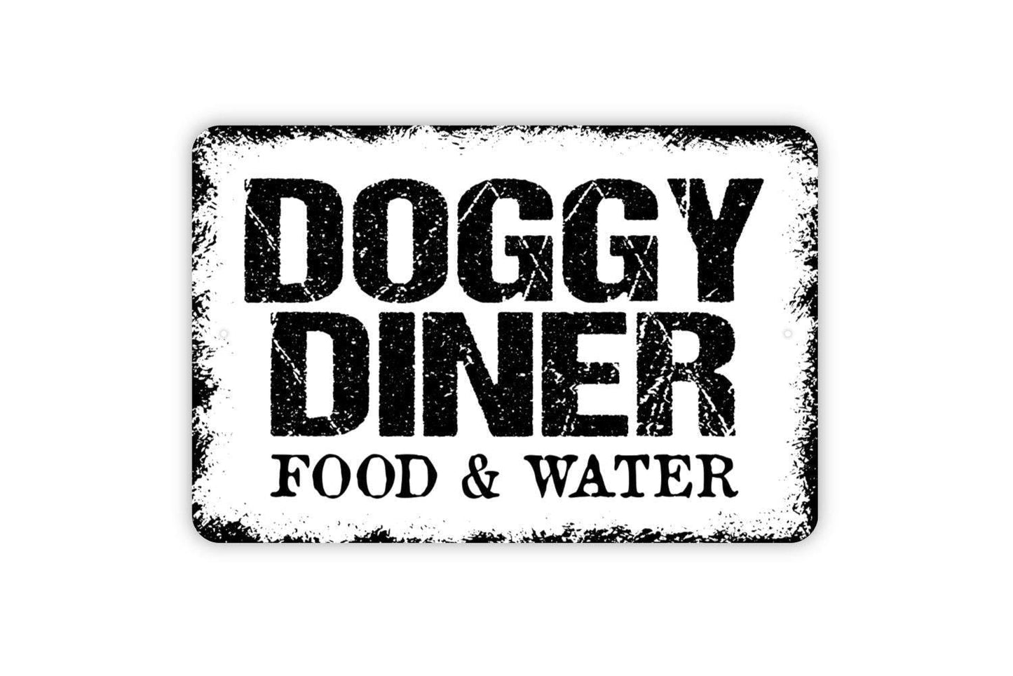 Doggy Diner Food and Water Sign - Dog Meal Metal Wall Art - Indoor or Outdoor