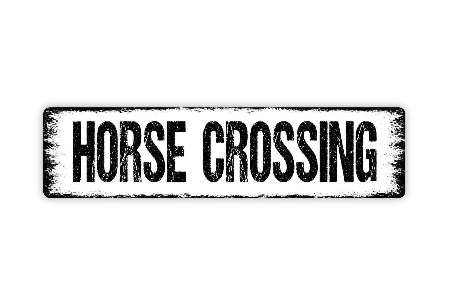 Horse Crossing Sign | Rustic Farmhouse Wall Sign for Barn, Ranch, or Pasture | Country Style Metal Sign or Vinyl Sticker Equestrian Décor