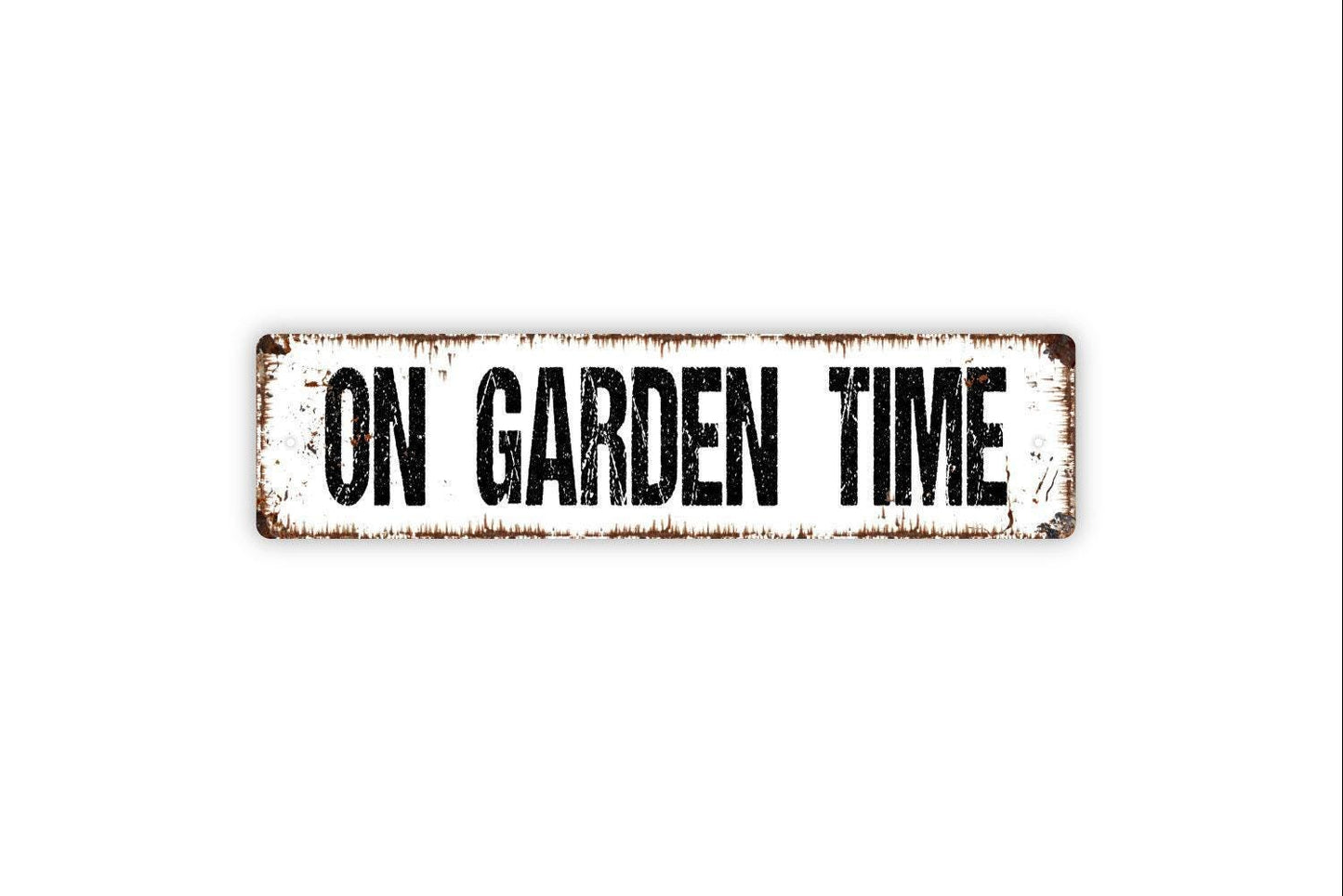 On Garden Time Sign - Gardener Fresh Flowers Farmers Market Produce Butterfly Vinyl Sticker Or Street Metal Sign or Door Name Plate Plaque