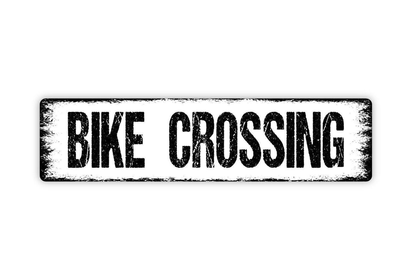 Bike Crossing Sign - Bicycle Path Motorcycle Motorbike Trail Track Street Vinyl Sticker Or Street Metal Sign or Door Name Plate Plaque