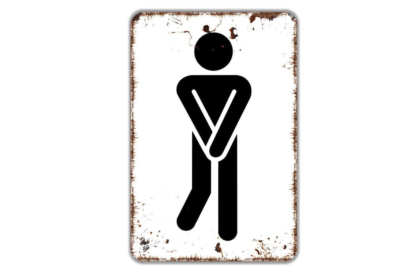Men With Crossed Legs Restroom Sign – Funny Bathroom Toilet Door Wall Decor – Rustic Farmhouse Humor Washroom Sign – Metal Sign or Sticker