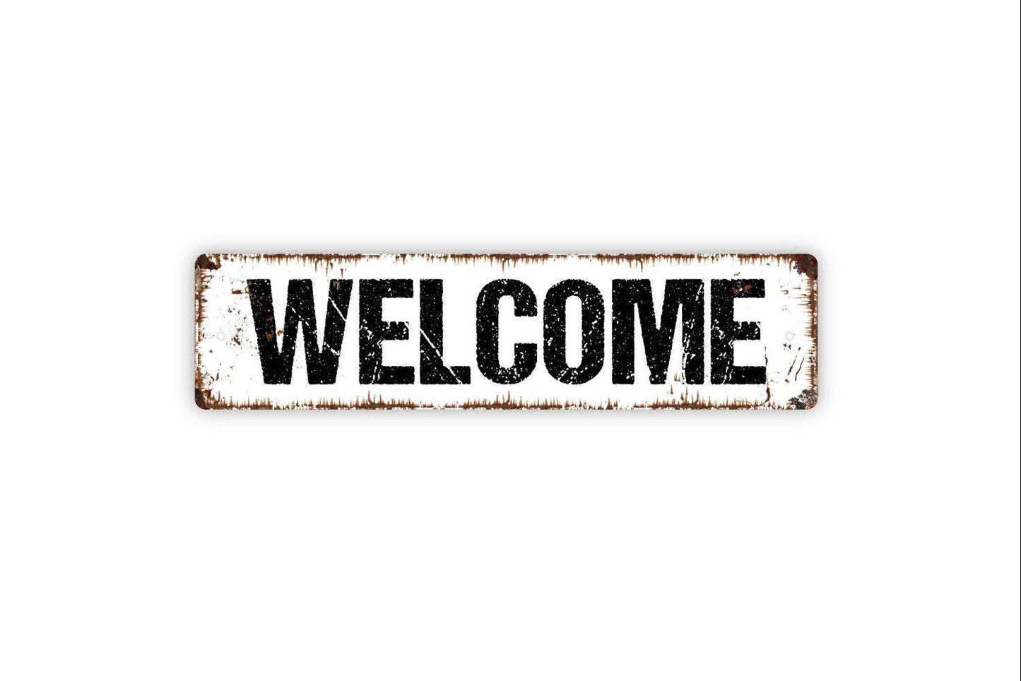 Welcome Sign | Rustic Farmhouse Entryway Wall Decor | Front Porch Door Greeting Sign for Home or Business | Metal Sign or Vinyl Sticker