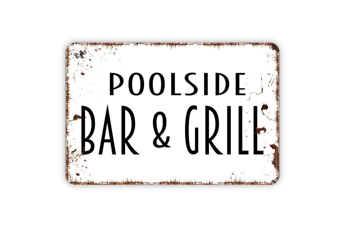 Poolside Bar And Grill Sign Metal or Vinyl Sticker | Rustic Pool Bar Decor | Outdoor Patio Sign | Funny BBQ Sign | Summer Party Sticker