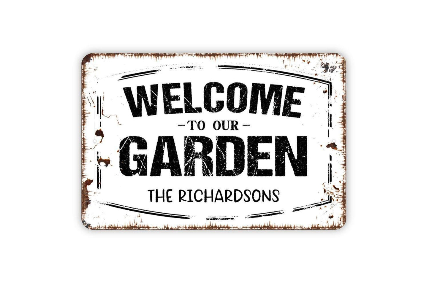 Personalized Welcome To Our Garden Sign | Custom Outdoor Yard, Patio, or Greenhouse Wall Sign | Metal Garden Sign or Vinyl Sticker Décor