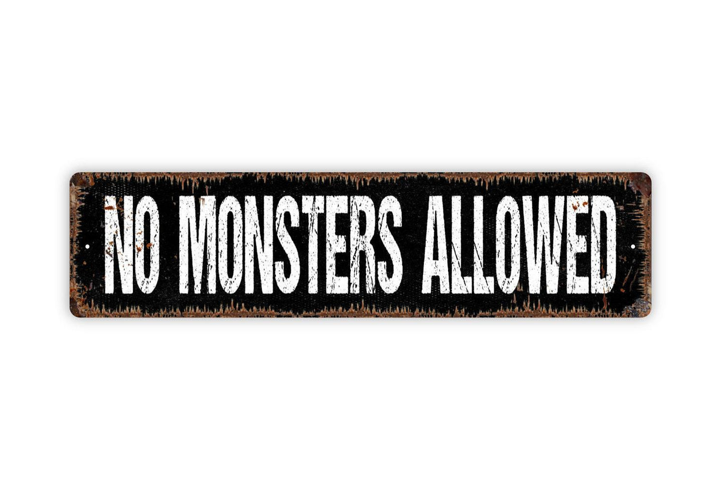 No Monsters Allowed Sign - Sasquatch Big Foot Spook Scary Halloween Funny Vinyl Sticker Or Street Metal Sign or Door Name Plate Plaque