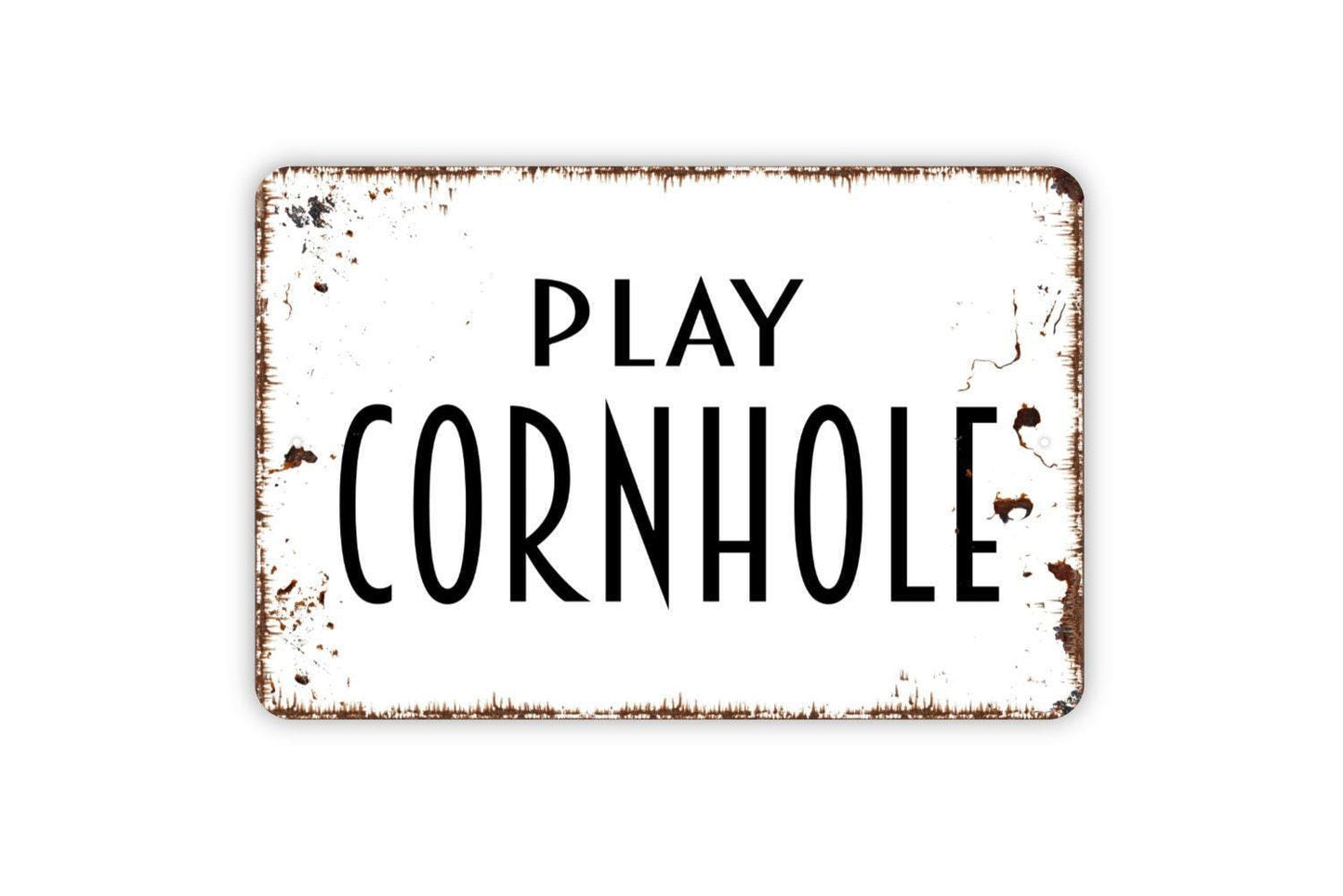 Play Cornhole Sign | Backyard Game Sign | Rustic Party Lawn Game Sign | Outdoor Event Decor | Metal Sign or Vinyl Sticker