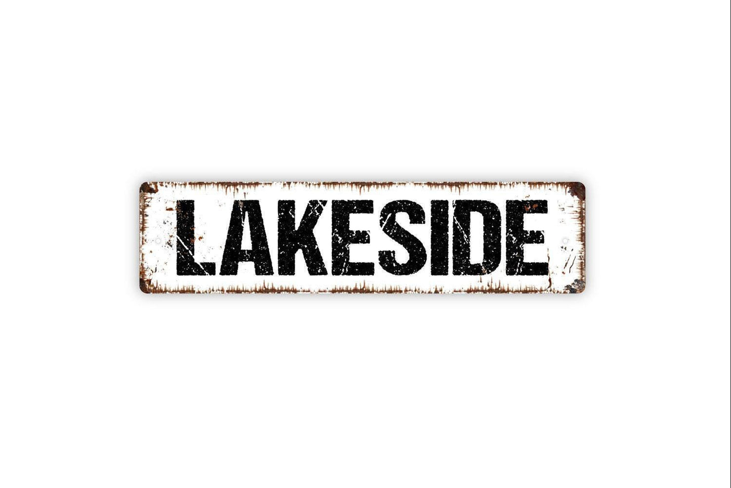 Lakeside Sign - Lake Cabin Boat Vinyl Sticker Or Metal Street Sign or Door Name Plate Plaque