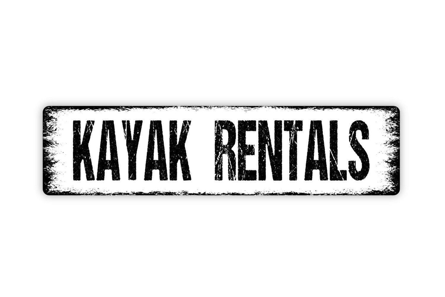 Kayak Rentals Sign - Paddle Canoe Float River Lake Fish Water Vinyl Sticker Or Street Metal Sign or Door Name Plate Plaque