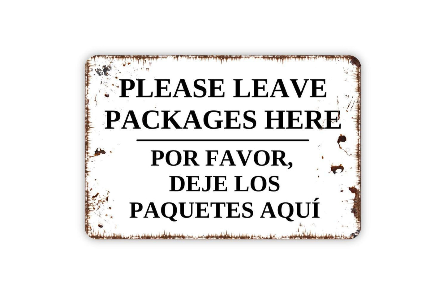 Please Leave Packages Here English & Spanish Sign | Delivery Instruction Wall Decor | Metal Sign or Vinyl Sticker for Home or Business