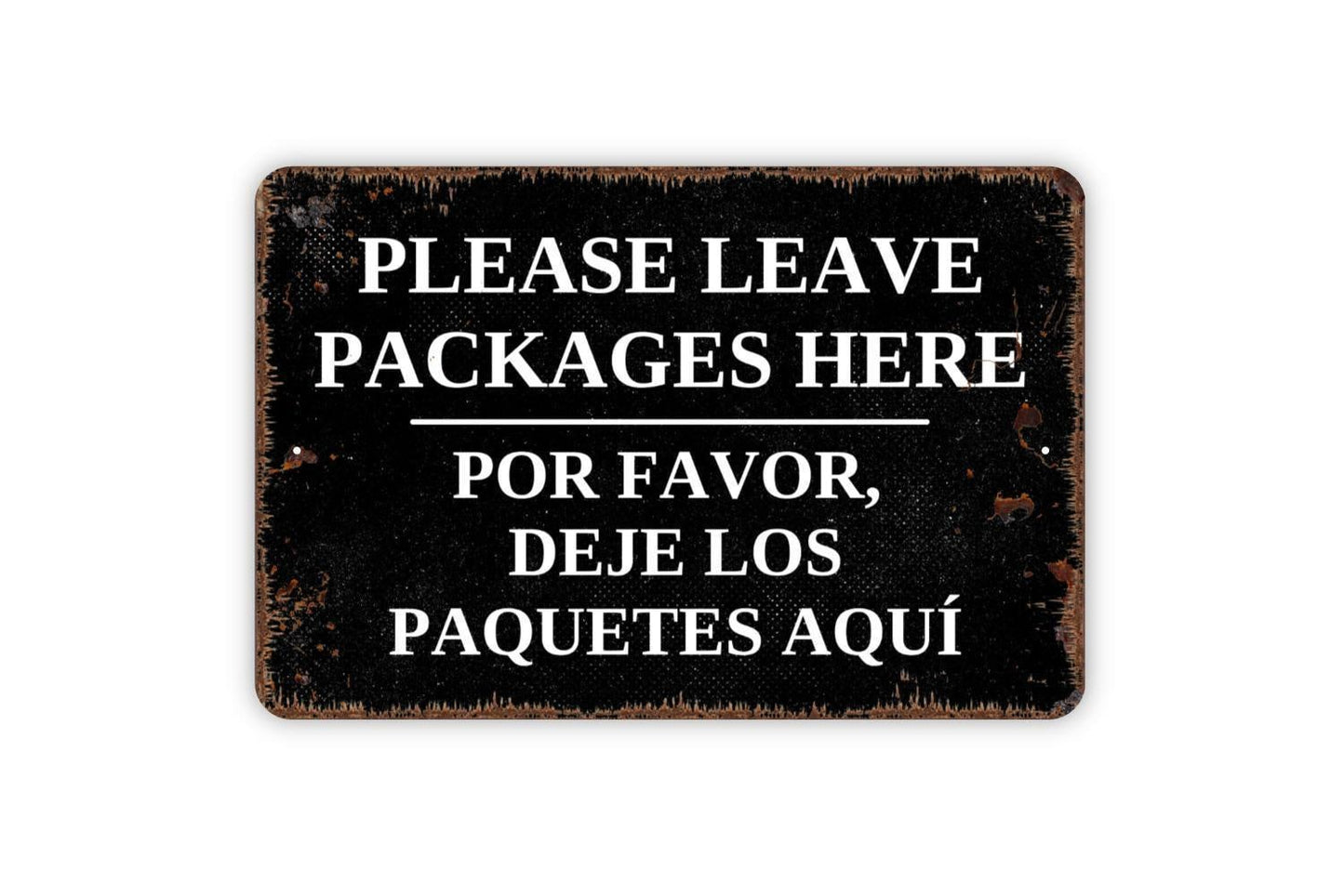 Please Leave Packages Here English & Spanish Sign | Delivery Instruction Wall Decor | Metal Sign or Vinyl Sticker for Home or Business