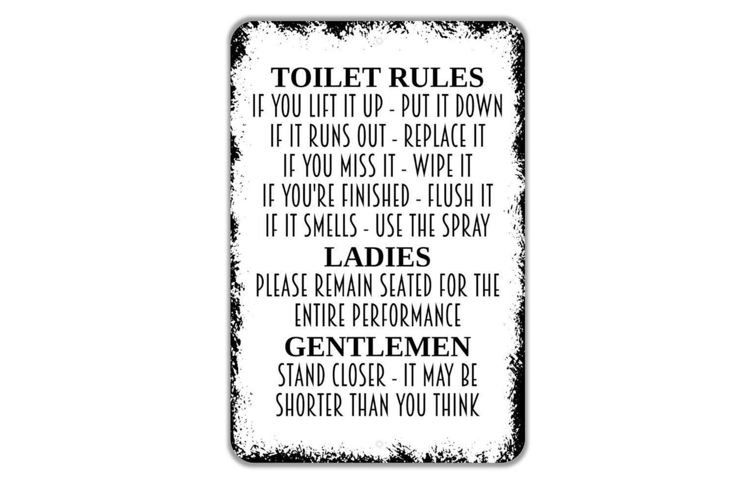 Toilet Rules Sign | Funny Bathroom Wall Decor | Metal Sign or Vinyl Sticker for Restroom, Powder Room, or Home Toilet Humor