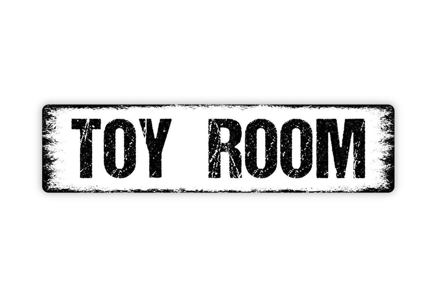 Toy Room Sign - Playroom Kids Children Child At Play Vinyl Sticker Or Street Metal Sign or Door Name Plate Plaque