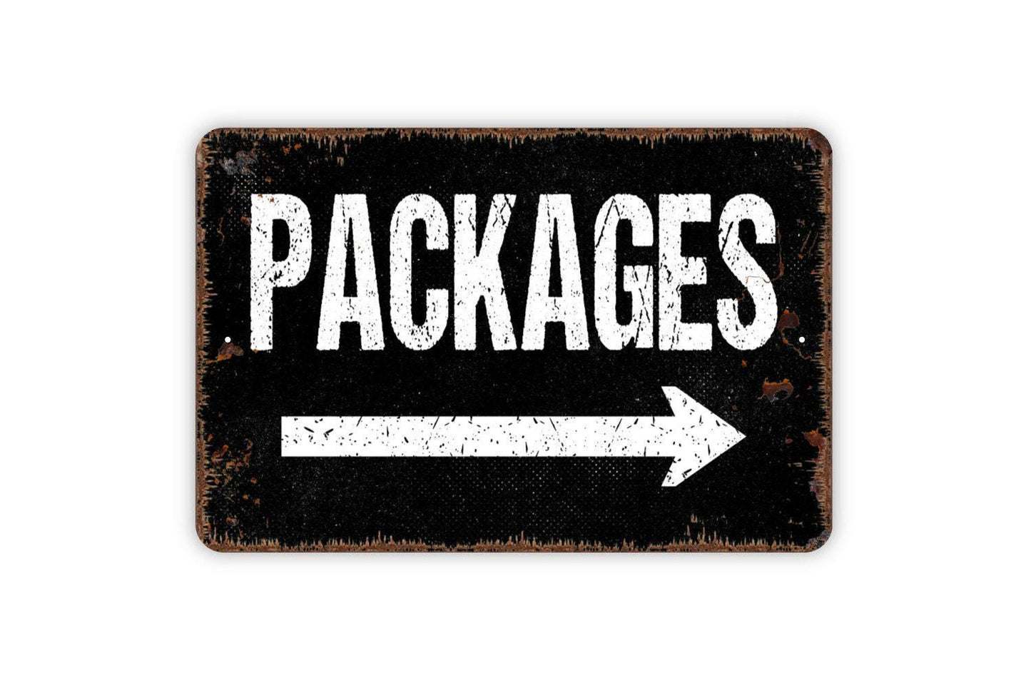 Packages Sign with Right or Left Arrow - Direction Instructions Metal Wall Art - Indoor or Outdoor